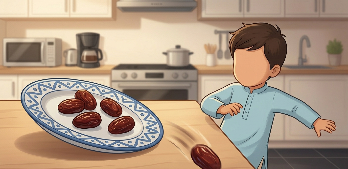 Dates spilled on the kitchen floor